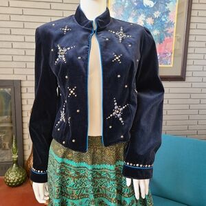 SOLDNavy Velvet Double D Ranch Wear Cropped Jacket Starburst Studs Western Small
